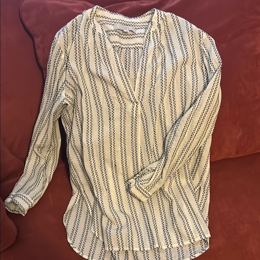 LOFT Cream Relaxed V-Neck Blouse